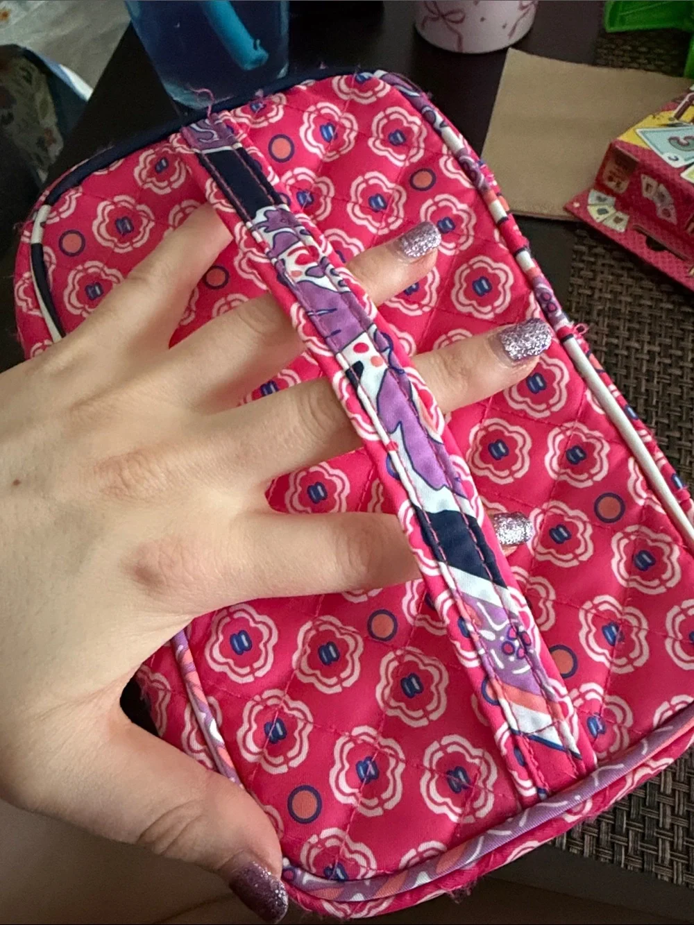 Modella Hot Pink Quilted Floral Cosmetic Case